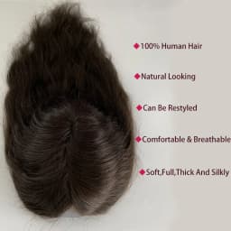Q6 Swiss Lace Topper 16" Long Human Hair Topper With Natural Hairline 7x9 Breathable Lace And Pu Straight Hair Toppers For Women