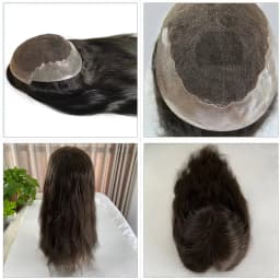 Q6 Swiss Lace Topper 16" Long Human Hair Topper With Natural Hairline 7x9 Breathable Lace And Pu Straight Hair Toppers For Women