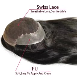 Q6 Swiss Lace Topper 16" Long Human Hair Topper With Natural Hairline 7x9 Breathable Lace And Pu Straight Hair Toppers For Women