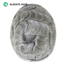 6 Inches Indian Hair Prosthesis Man Human Hair Natural 12-14 Polyskin Gray Human Capillary Prosthesis for Men