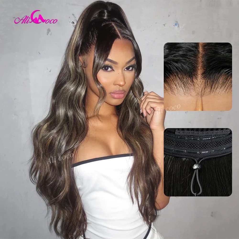 13x6 Drawstring Wig P1B/27 Highlight 5x5 Lace Closure Body Wave Human Hair Glueless Wigs 13x4 Invisible Lace Front 180 Density