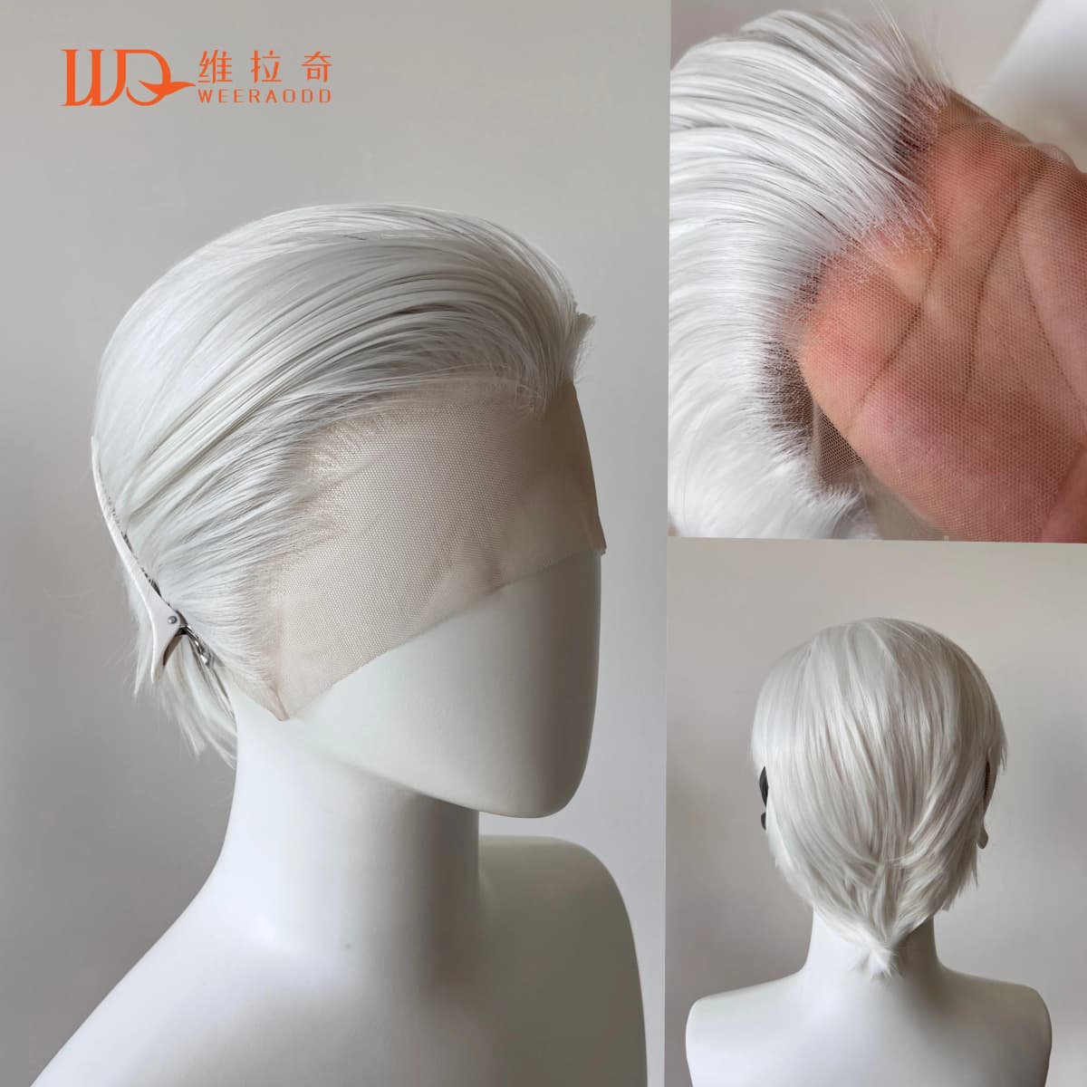White Wig Short 8Inch 13*4 Lace Front Wig for Man Sliver Blonde Heat-resistant Fiber Hair Wig for Cosplay Synthetic Wigs