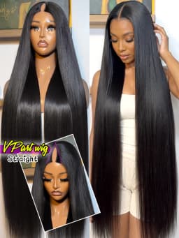 250% Density Straight V Part Wig Human Hair Beginner Friendly 40 Inch Glueless V Part Human Hair Wigs No Leave Out Easy Install