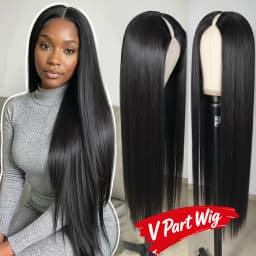 250% Density Straight V Part Wig Human Hair Beginner Friendly 40 Inch Glueless V Part Human Hair Wigs No Leave Out Easy Install