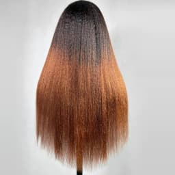 26” Long 180Density Soft Preplucked Ombre Brown Kinky Straight Yaki Lace Front Wig For Women Baby Hair Natural Hairline Glueless