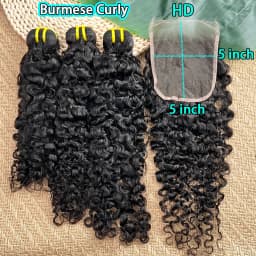 Burmese Curly 5x5 13x4 Real HD Lace Frontal With Bundles Human Hair Bundles With Closure Raw Weaves Human Hair With Closures