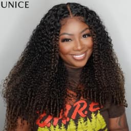 UNice Bye-Bye Slip™ 7x5 Lace Ombre Brown Burmese Curly Wig With Finger Coil Ends Pull & Go Drawstring Glueless Wig Ready To Wear
