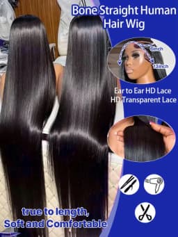 Silky Straight Glueless Wigs Preplucked 13x6 Lace Front Wigs Human Hair Pre Plucked 40 42 Inch Bone Straight Human Hair Wig 300% Density 13x4 HD Lace Frontal Wigs for Women Natural Black Raw Virgin Vietnamese Free Part Invisible Swiss Hd Lace Full Wigs