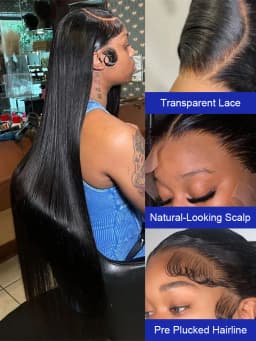 Silky Straight Glueless Wigs Preplucked 13x6 Lace Front Wigs Human Hair Pre Plucked 40 42 Inch Bone Straight Human Hair Wig 300% Density 13x4 HD Lace Frontal Wigs for Women Natural Black Raw Virgin Vietnamese Free Part Invisible Swiss Hd Lace Full Wigs