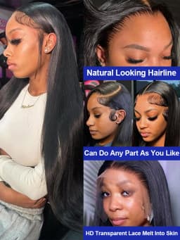 Silky Straight Glueless Wigs Preplucked 13x6 Lace Front Wigs Human Hair Pre Plucked 40 42 Inch Bone Straight Human Hair Wig 300% Density 13x4 HD Lace Frontal Wigs for Women Natural Black Raw Virgin Vietnamese Free Part Invisible Swiss Hd Lace Full Wigs