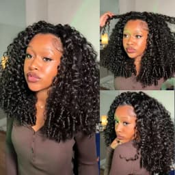 3 in 1 Half Wig Deep Wave Burmese Curly Drawstring Flip over Glueless Raw Human Hair Ready to Wear
