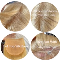 Silk Top Lace Closure Straight Ash Blonde Silk Base Human Hair Lace Closure with Baby Hair 4x4 Brazilian Virgin Human Hair 613#