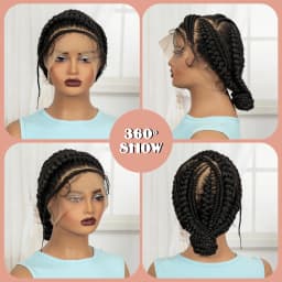 Full Lace Cornrow Braided Wigs Synthetic Handmade Bantu Braided Lace Wigs Natural Box Braids Wigs with Baby Hair for Black Women