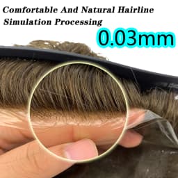 0.03mm Natural Hair Toupee Thin Skin Male Wig Human Hair Men Prosthesis V Loop Very Natural Men Hair Replacement System Man Wig