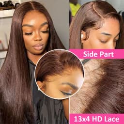 13x4 13x6 HD Chocolate Brown Bone Straight Lace Front Wig 38Inch Lace Frontal Wig Human Hair PrePlucked #4 Color Human Hair Wigs