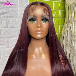 Dark Burgundy Colored Straight Human Hair Wigs 13x4 Lace Front Wigs Pre-Plucked Natural Hairline 13x6 Lace Frontal Wig 180