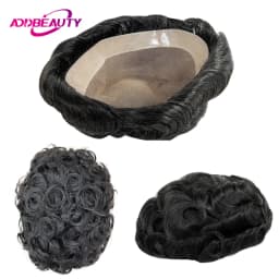 Men Toupee Fine Mono NPU Human Natural Hairpiece Straight Wave Human Hair Wigs 25mm Curl Men Capillary Prosthesis Natural Color