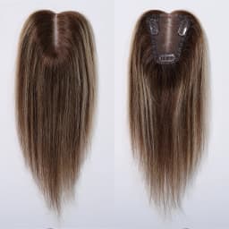 Brown Mixed Blonde Human Hair Toppers Middle Part 100% Remy Human Hair Straight Lace Base Clip in Hairpieces for Women Loss Hair