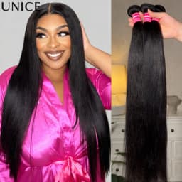UNICE Hair Yaki Straight Human Hair Bundles With Closure Deal 2/3/4 PCS Bundles Hair And 1PC Free Part 4x4 Inch Lace Closure