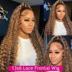 36 Inch P4/27 Honey Blonde Highlight Deep Wave Lace Frontal Wig 200 Density 13x4 13x6 HD Transparent Lace Brazilian Colored Human Hair Pre Plucked Natural Hairline For Women