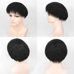 Afro Toupee for Men Thin Skin Human Hair Replacement System Mens Hair Prosthesis African American Full PU Man Hairpiece #1