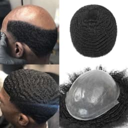 Afro Toupee for Men Thin Skin Human Hair Replacement System Mens Hair Prosthesis African American Full PU Man Hairpiece #1