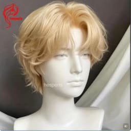 Hesperis #613 Blonde Color Boy Wig Human Hair Brazilian Remy Natural Wavy 13x4 Lace Front Short Cut Wig with Bangs for Men