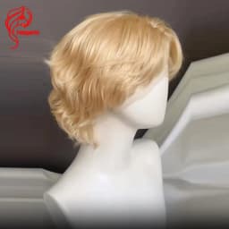 Hesperis #613 Blonde Color Boy Wig Human Hair Brazilian Remy Natural Wavy 13x4 Lace Front Short Cut Wig with Bangs for Men