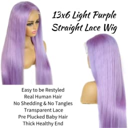 Light Purple Lace Frontal Wig 13x6 Purple Lace Front Human Hair Wig Brazilian Pre Plucked Long Straight Lavender Color Lace Wigs
