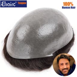 Premium Durable Knotted Microskin Male Hair Prosthesis 0.12MM Men's capillary prothesis Men's Wig 100% Human Hair Wigs for Men