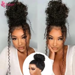 Deep Wave 360 Lace Front Wigs Human Hair 38 Inch HD Full Lace Front Wigs Human Hair Pre Plucked with Drawstring 250 Density Curly Wig for Women