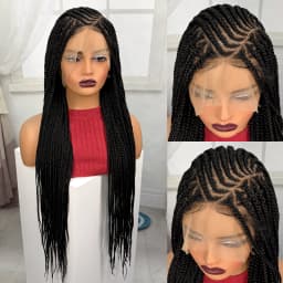 Synthetic Full Lace Cornrow Braided Wigs Natural Braiding Hair Wigs Box Braided Lace Wigs with Baby Hair for Black Women