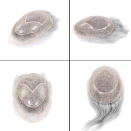 #1B80 Grey Men Toupee Human Hair Piece Natural Hairline Lace&Mono&PU Breathable Lace Front Male Wig Men's Replacement Prosthesis