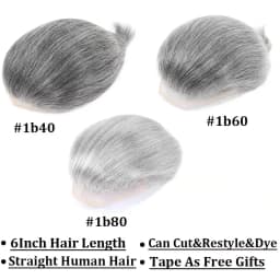 #1B80 Grey Men Toupee Human Hair Piece Natural Hairline Lace&Mono&PU Breathable Lace Front Male Wig Men's Replacement Prosthesis