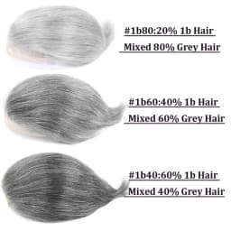 #1B80 Grey Men Toupee Human Hair Piece Natural Hairline Lace&Mono&PU Breathable Lace Front Male Wig Men's Replacement Prosthesis