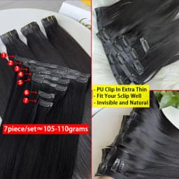 Invisible Seamless Clip Ins Bone Straight Human Hair Unprocessed Raw Hair PU Weft Extensions Full Head 7Pcs/Set Clip on Hair
