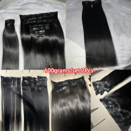 Invisible Seamless Clip Ins Bone Straight Human Hair Unprocessed Raw Hair PU Weft Extensions Full Head 7Pcs/Set Clip on Hair