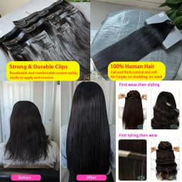 Invisible Seamless Clip Ins Bone Straight Human Hair Unprocessed Raw Hair PU Weft Extensions Full Head 7Pcs/Set Clip on Hair