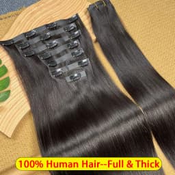 Invisible Seamless Clip Ins Bone Straight Human Hair Unprocessed Raw Hair PU Weft Extensions Full Head 7Pcs/Set Clip on Hair
