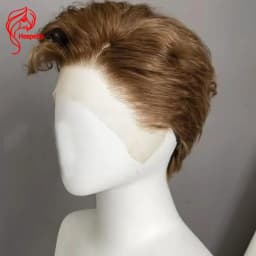 Hesperis Brown Wavy Lace Front Human Hair Men's Wig Brazilian Remy Pixie Short Cut Male Wigs Pre Pulcked Boy Human Hair Wigs