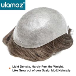 Undetectable Male Hair Prosthesis 0.02-0.03mm Ultra Thin Skin Toupee Human Hair Men's Wig 80% Density Realistic Man Hair System