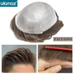 Undetectable Male Hair Prosthesis 0.02-0.03mm Ultra Thin Skin Toupee Human Hair Men's Wig 80% Density Realistic Man Hair System