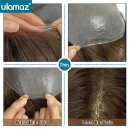 Undetectable Male Hair Prosthesis 0.02-0.03mm Ultra Thin Skin Toupee Human Hair Men's Wig 80% Density Realistic Man Hair System