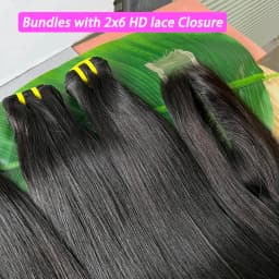 Straight Bundles With 2x6 HD Invisible Lace Closure Human Hair Natural Color Vietnamese Raw Hair Weaving Extensions For Women