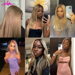 200 Density Ombre Ash Blonde Brown Roots 13x4 Lace Front Straight Wig Transparent Lace Front Human Remy Hair Wigs for Women