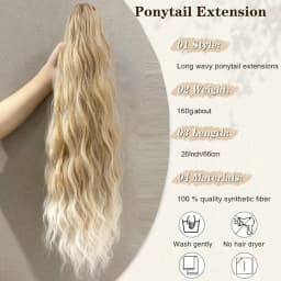 Synthetic Water Wave Claw Clip Ponytail Black Blonde Heat Resistant Fiber Fluffy Messy Ponytail Hair Extensions For Women