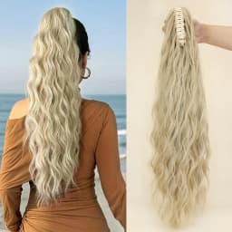 Synthetic Water Wave Claw Clip Ponytail Black Blonde Heat Resistant Fiber Fluffy Messy Ponytail Hair Extensions For Women