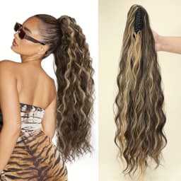 Synthetic Water Wave Claw Clip Ponytail Black Blonde Heat Resistant Fiber Fluffy Messy Ponytail Hair Extensions For Women