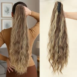Synthetic Water Wave Claw Clip Ponytail Black Blonde Heat Resistant Fiber Fluffy Messy Ponytail Hair Extensions For Women