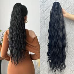 Synthetic Water Wave Claw Clip Ponytail Black Blonde Heat Resistant Fiber Fluffy Messy Ponytail Hair Extensions For Women